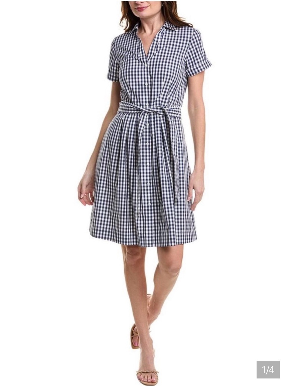 Brooks Brothers Navy and White Gingham A-Line Tie-Waist Dress | 8